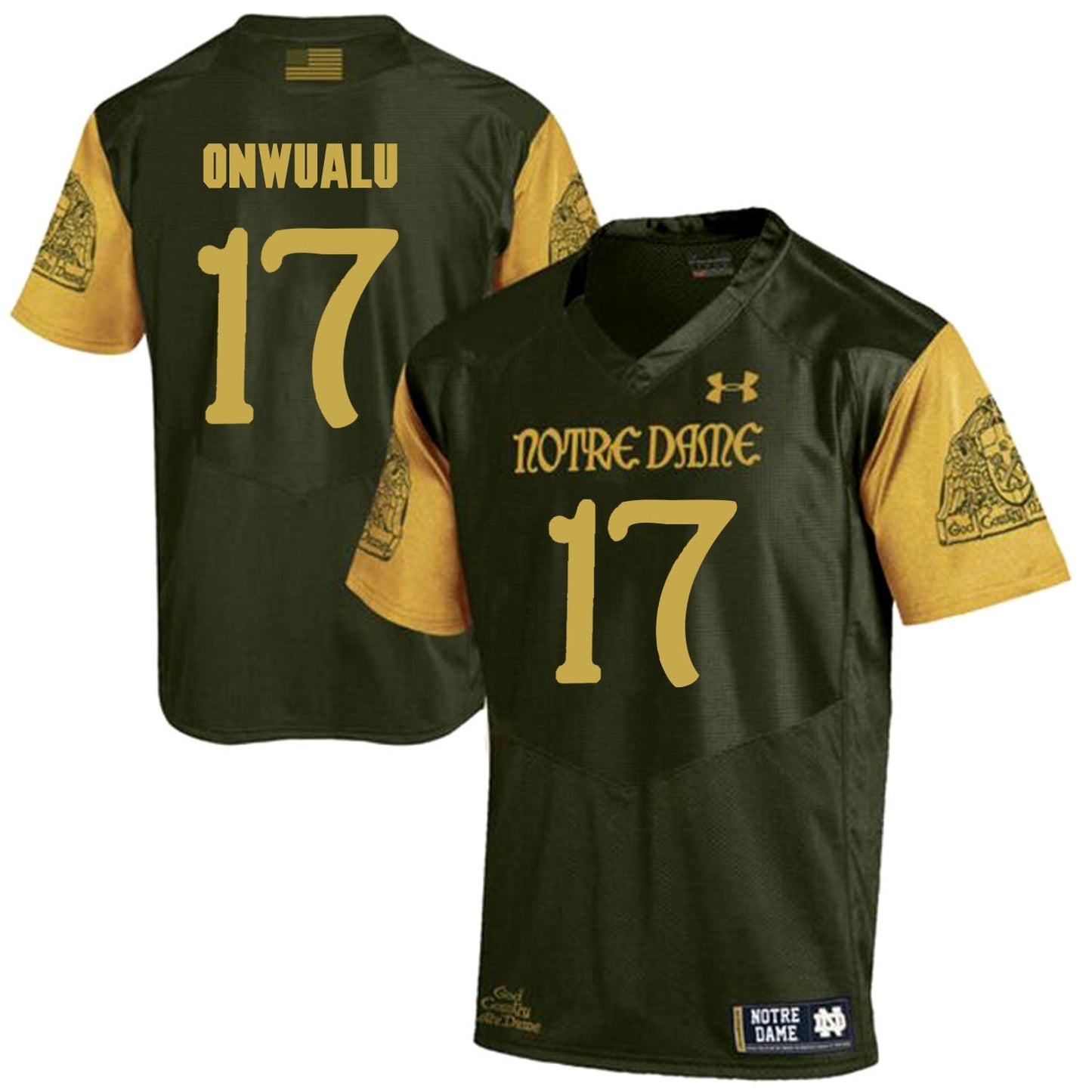 Norte Dame Fighting Irish Onwualu 17 Football Jersey - Olive Green College Football Jersey football jersey product view 1