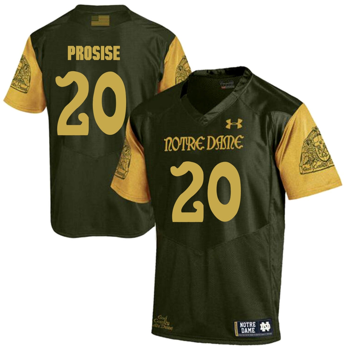 Norte Dame Fighting Irish Prosise 20 Football Jersey - Olive Green College Football Jersey football jersey product view 1