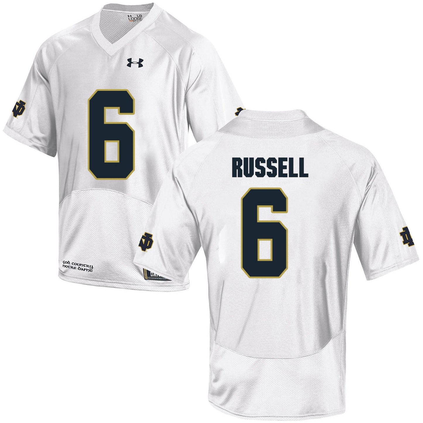 Norte Dame Fighting Irish Russell 6 Football Jersey - White College Football Jersey football jersey product view 1