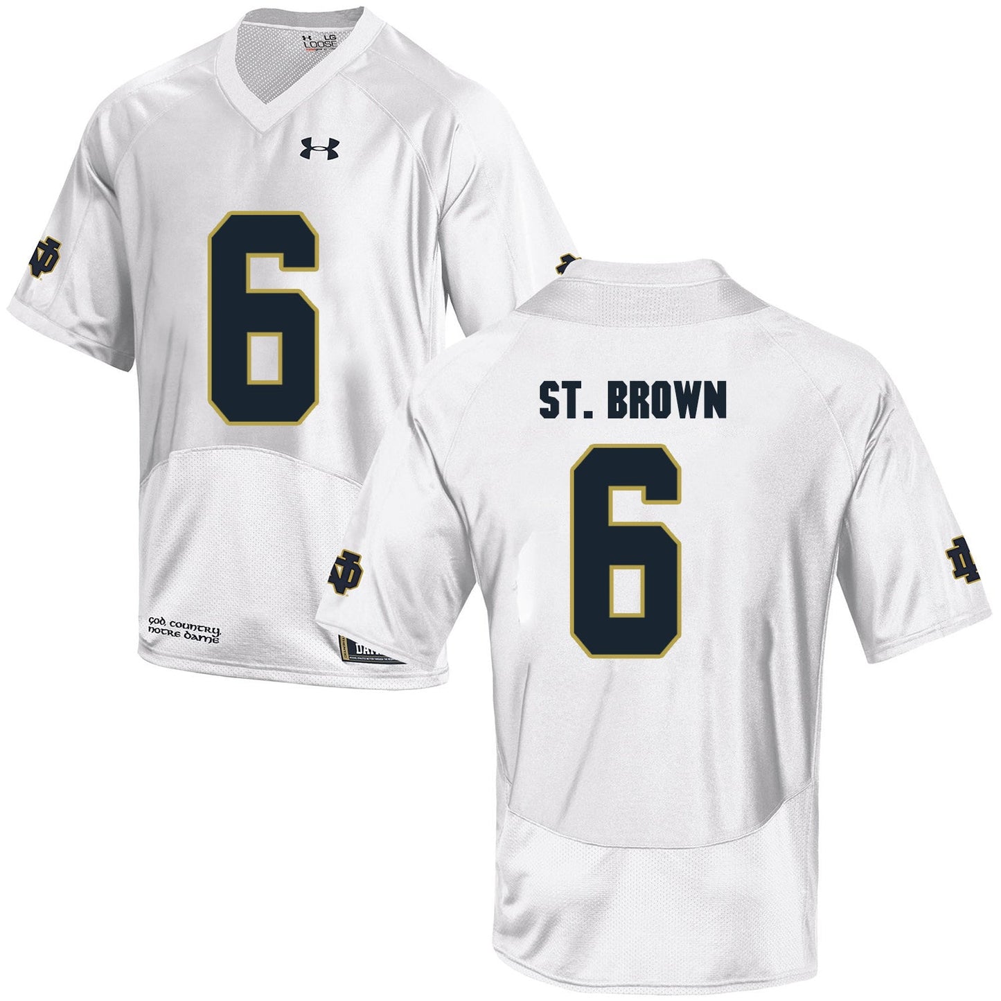 Norte Dame Fighting Irish St. Brown 6 Football Jersey - White College Football Jersey football jersey product view 1
