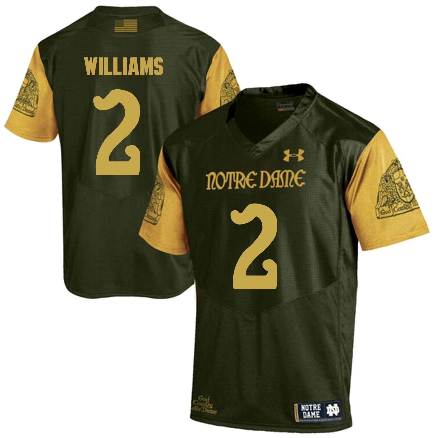 Norte Dame Fighting Irish WILLIAMS 2 Football Jersey - Olive Green College Football Jersey football jersey product view 1