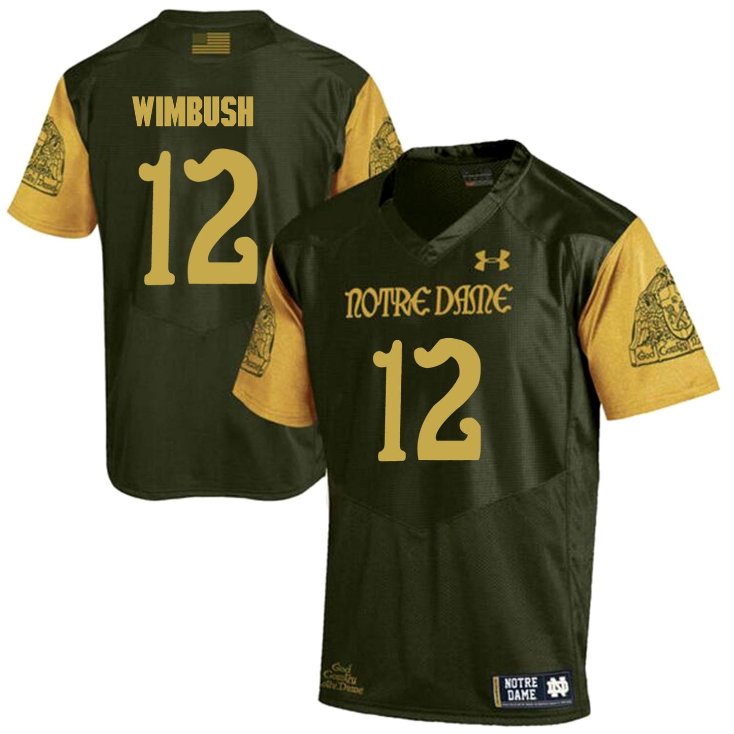 Norte Dame Fighting Irish WIMBUSH 12 Football Jersey - Olive Green College Football Jersey football jersey product view 1