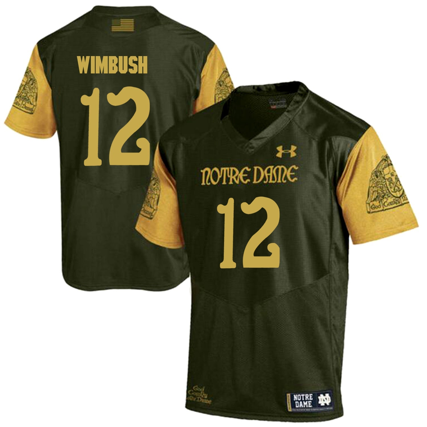 Norte Dame Fighting Irish WIMBUSH 12 Football Jersey - Olive Green College Football Jersey football jersey product view 1