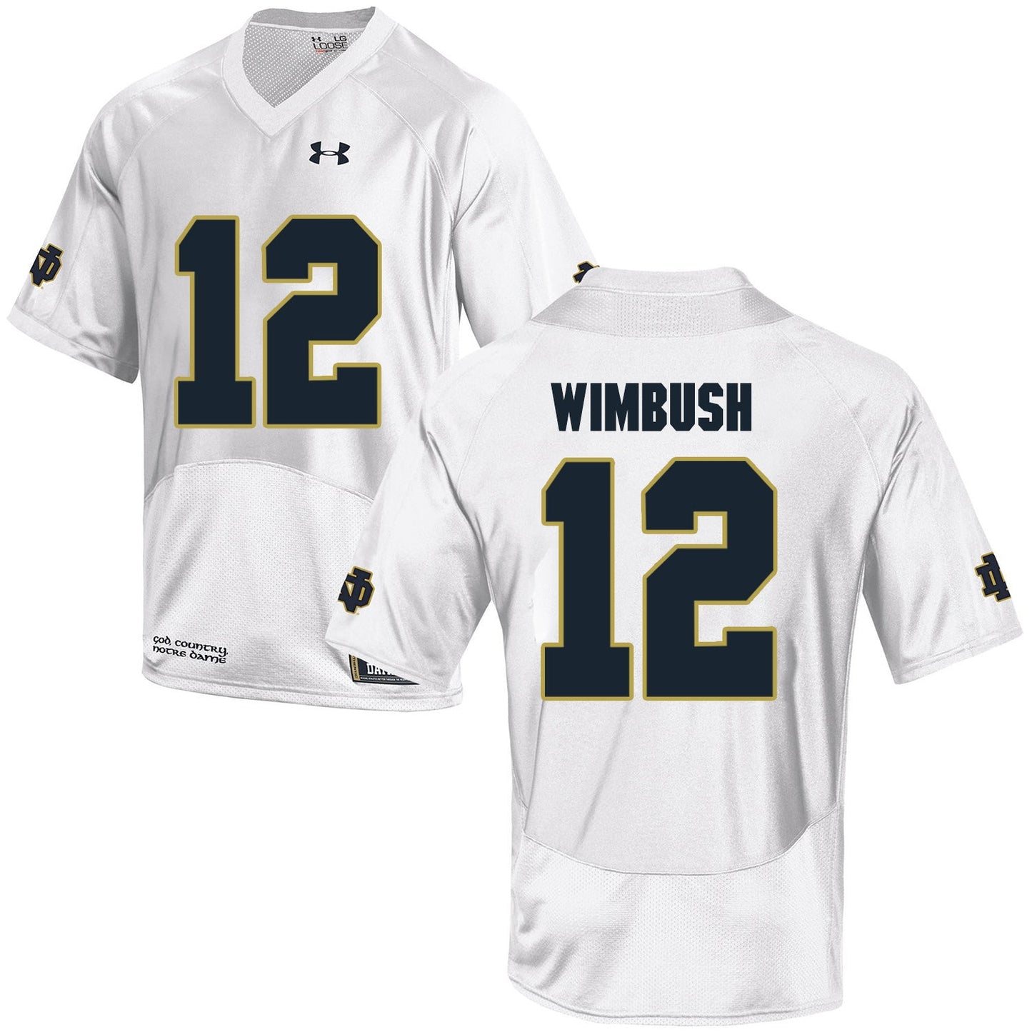 Norte Dame Fighting Irish WIMBUSH 12 Football Jersey - White College Football Jersey football jersey product view 1