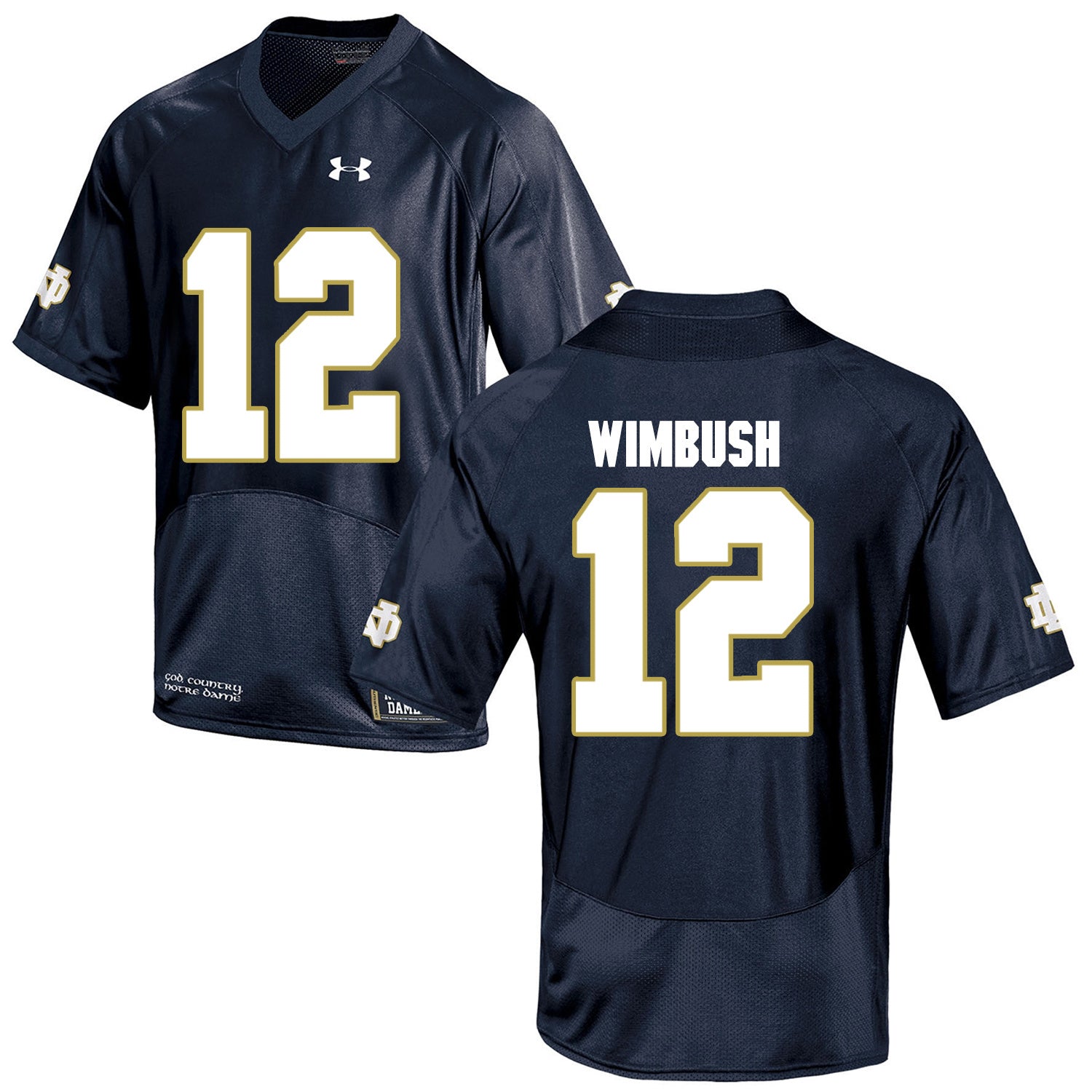 Norte Dame Fighting Irish Wimbush 12 Football Jersey - Navy Blue College Football Jersey football jersey product view 1