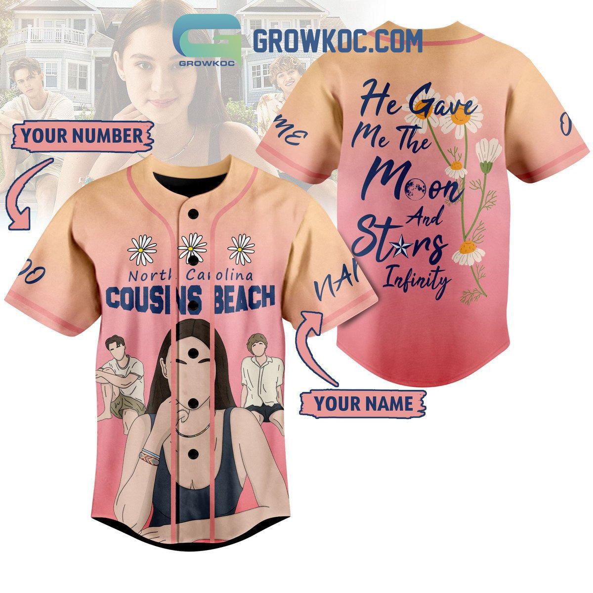 North Carolina Cousins Beach Personalized Baseball Jersey baseball jersey product view 1