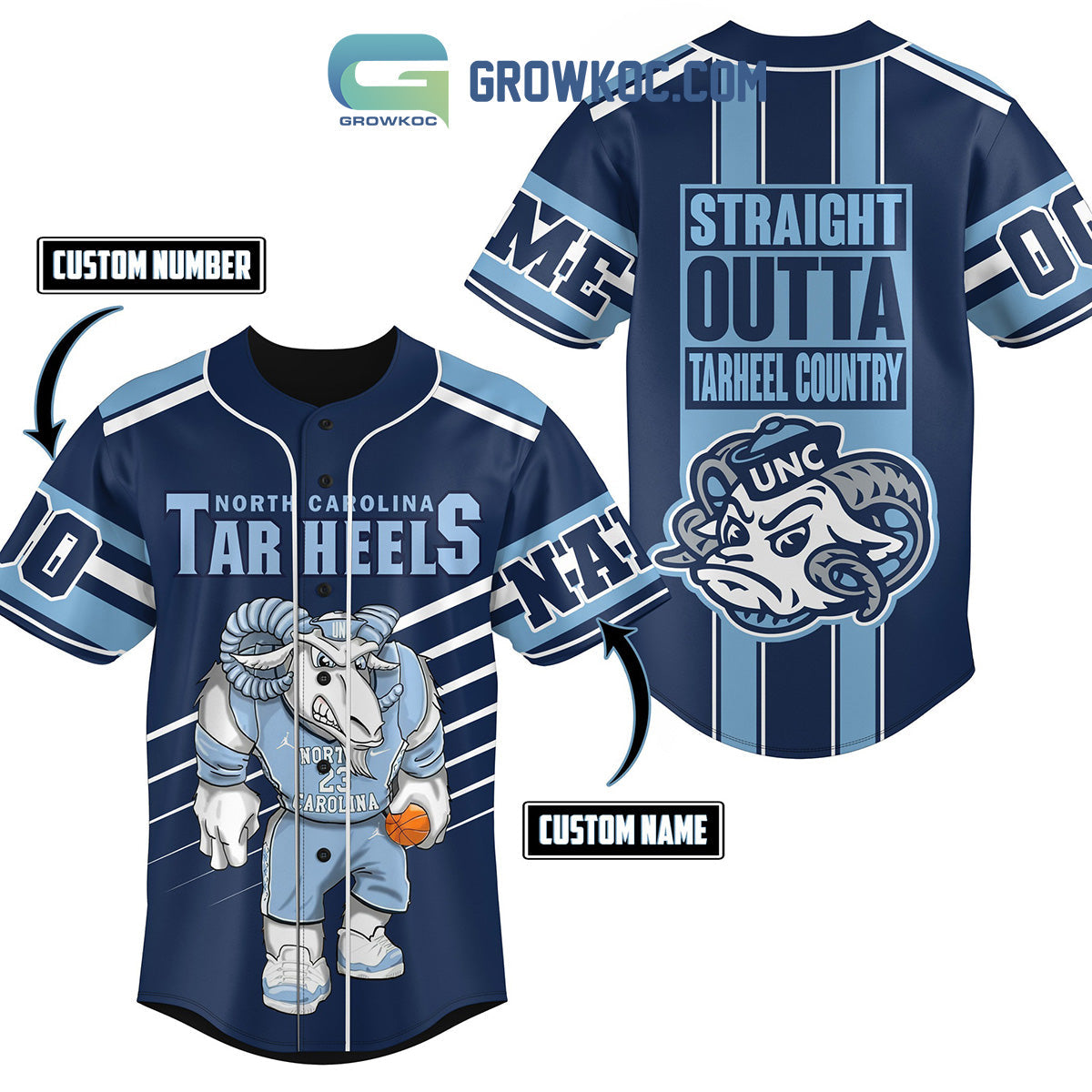 North Carolina Tar Heels Straight Outta Country Personalized Baseball Jersey baseball jersey product view 1