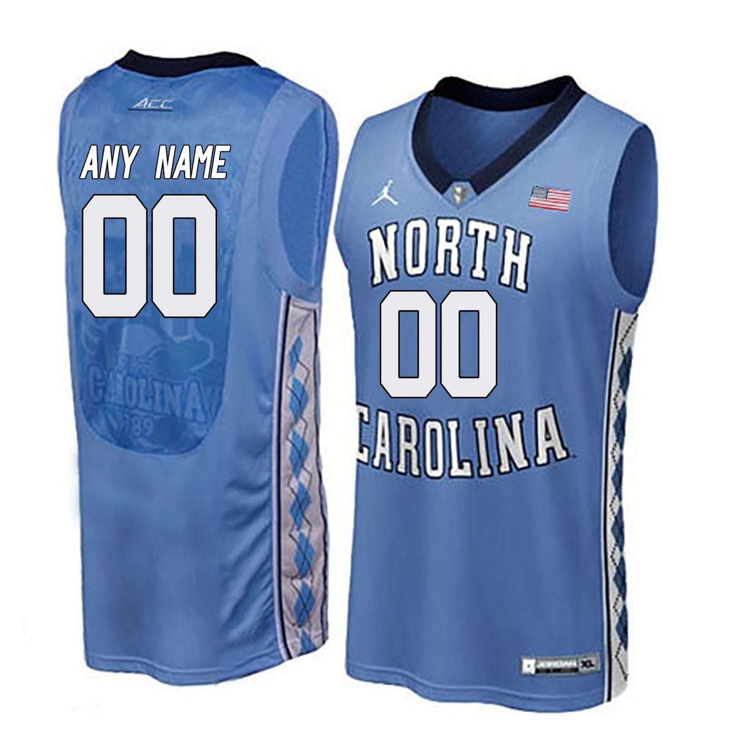 North Carolina 00 Custom Blue College Football Jersey football jersey product view 1