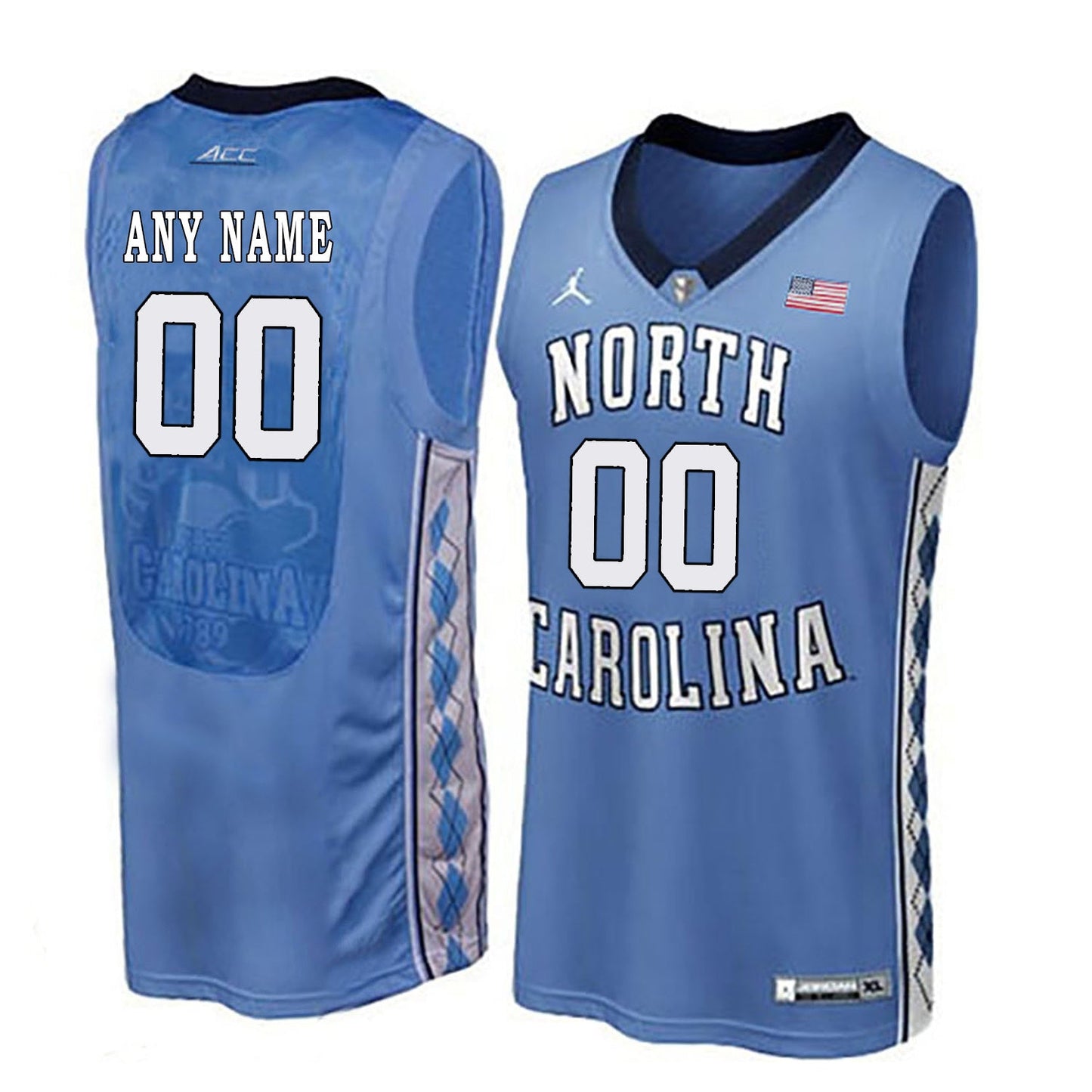 North Carolina ANY NAME 00 Blue College Football Jersey football jersey product view 1