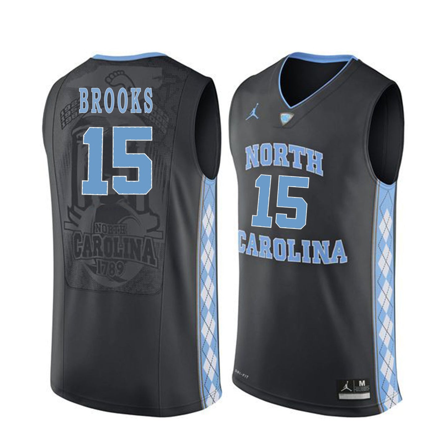 North Carolina BROOKS 15 Black College Football Jersey football jersey product view 1