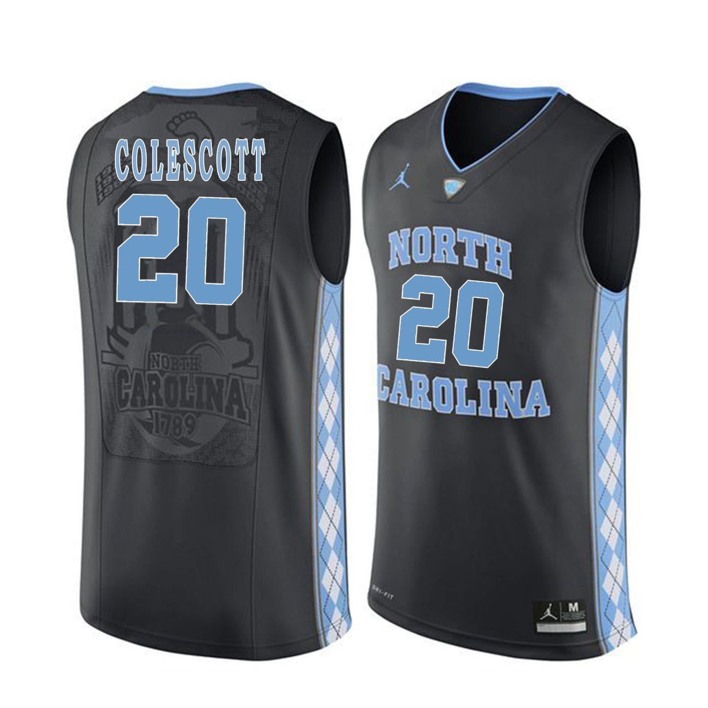 North Carolina COLESCOTT 20 Black College Football Jersey football jersey product view 1