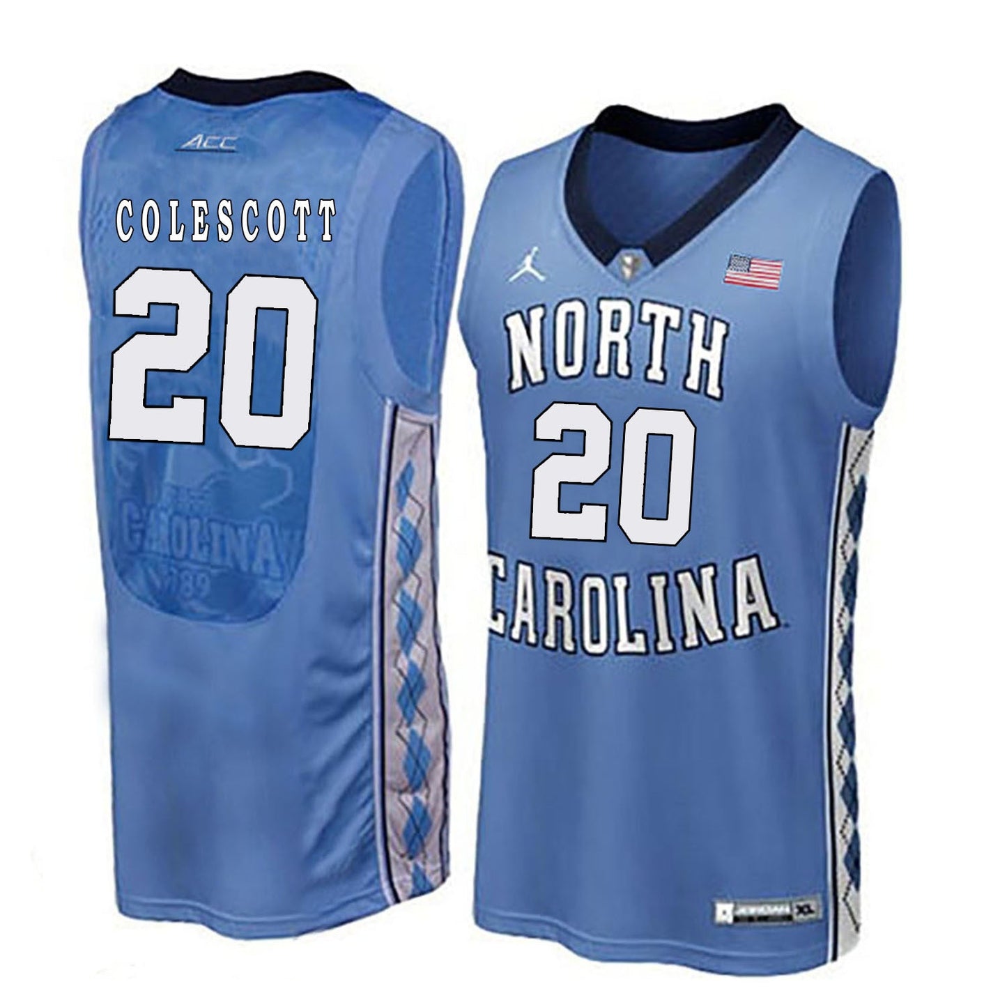 North Carolina COLESCOTT 20 Blue College Football Jersey football jersey product view 1