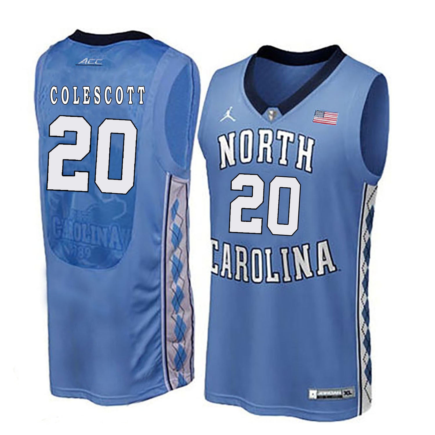 North Carolina COLESCOTT 20 Blue College Football Jersey football jersey product view 1