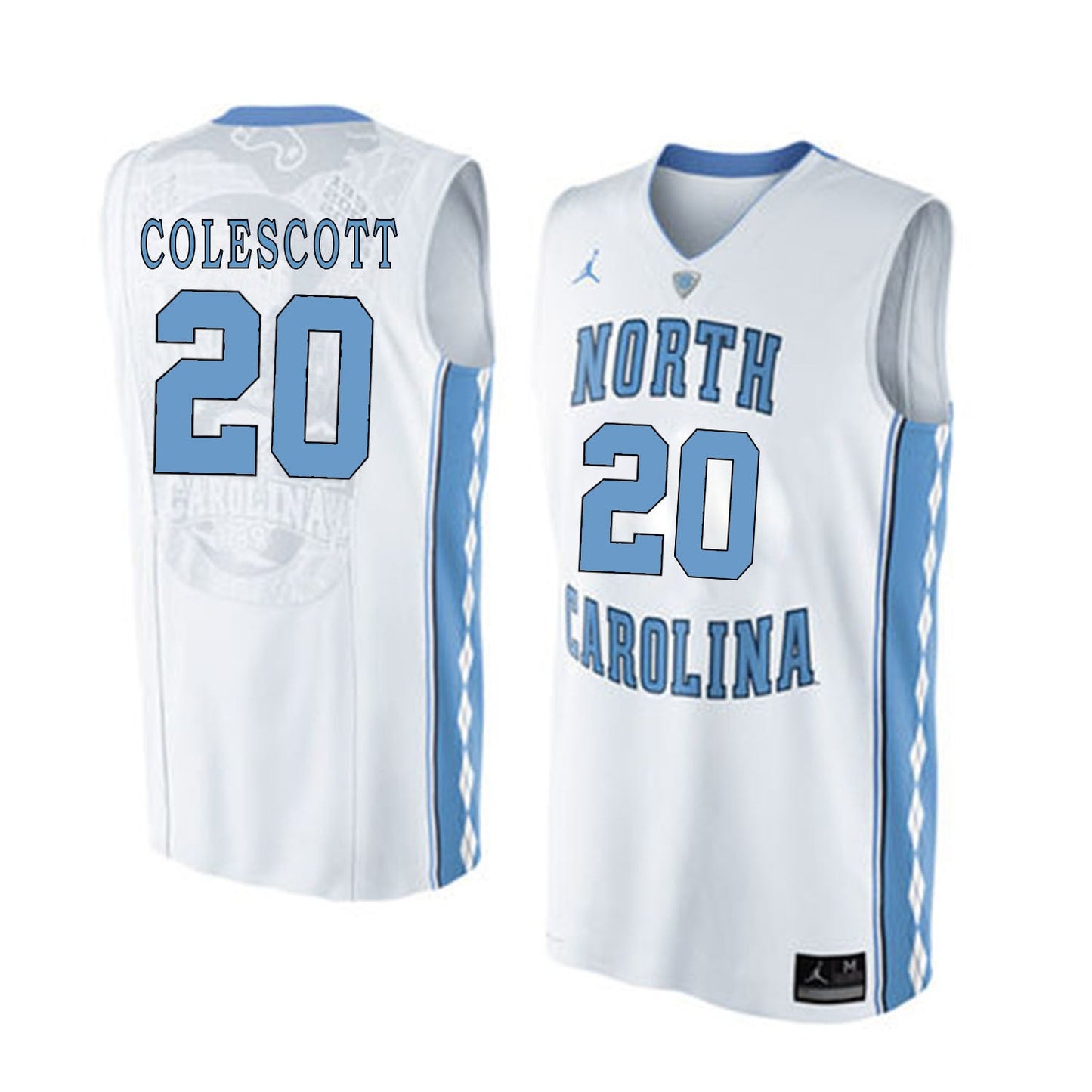 North Carolina COLESCOTT 20 White College Football Jersey football jersey product view 1