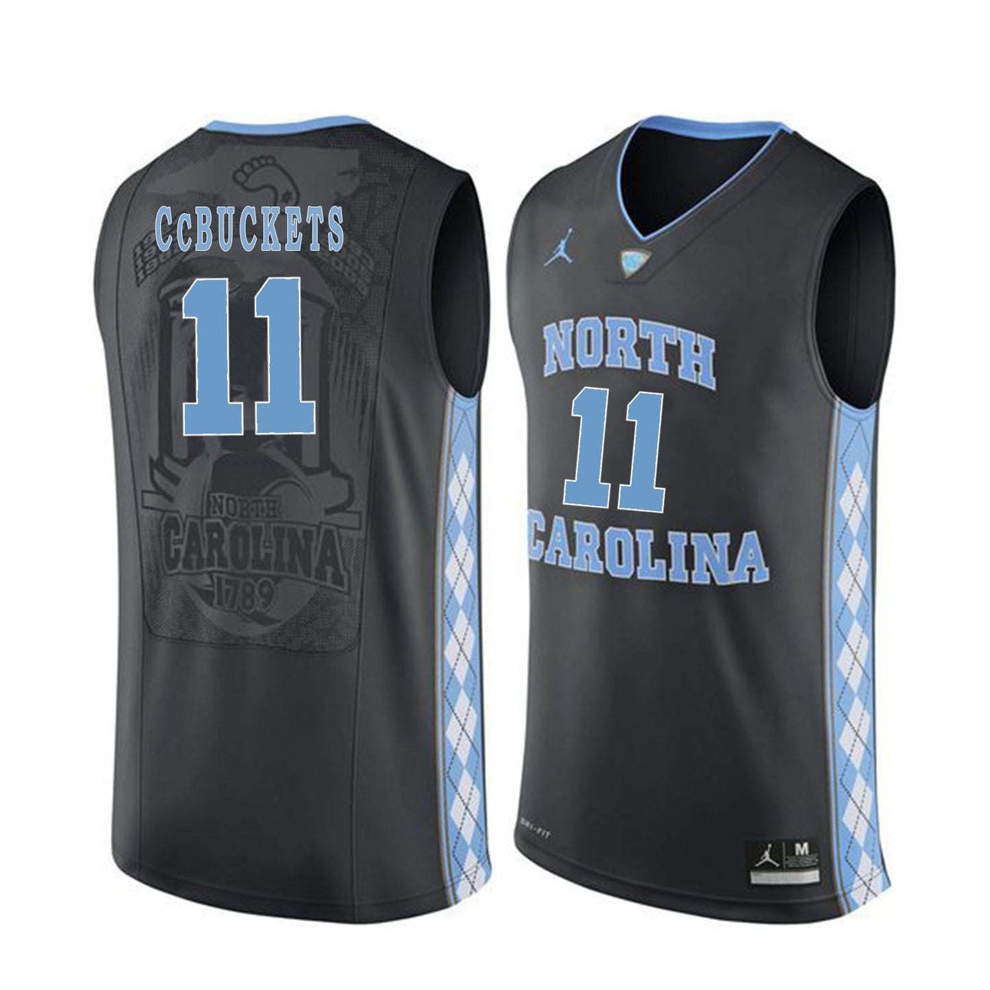 North Carolina CcBUCKETS 11 Black College Football Jersey football jersey product view 1