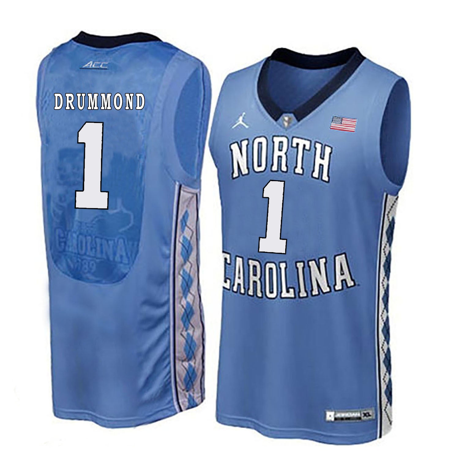 North Carolina DRUMMOND 1 Blue College Football Jersey football jersey product view 1