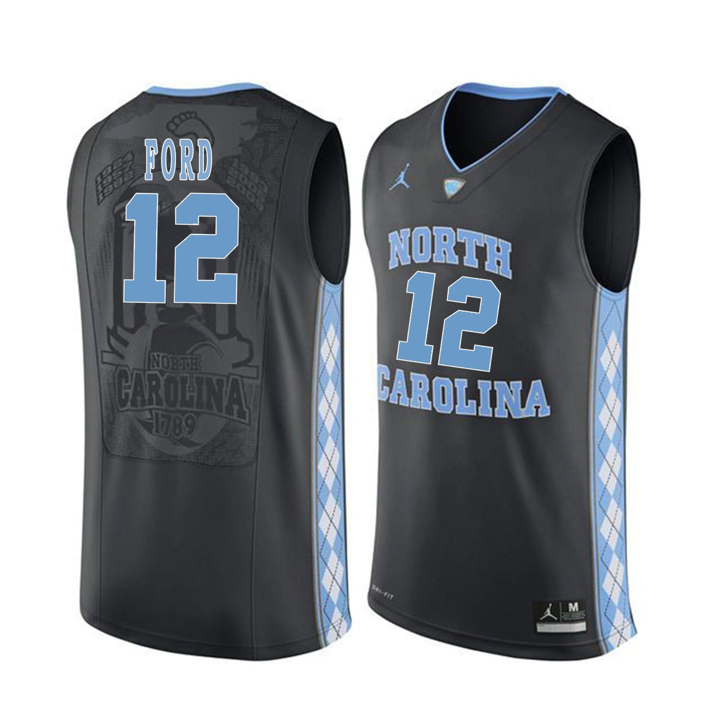 North Carolina FORD 12 Black College Football Jersey football jersey product view 1