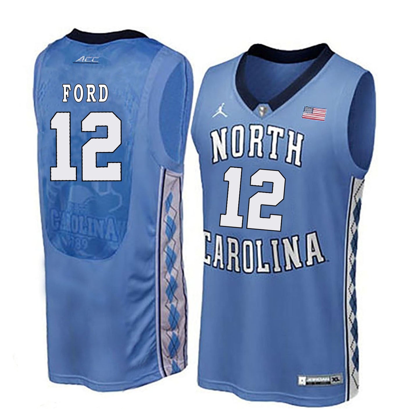 North Carolina FORD 12 Blue College Football Jersey football jersey product view 1