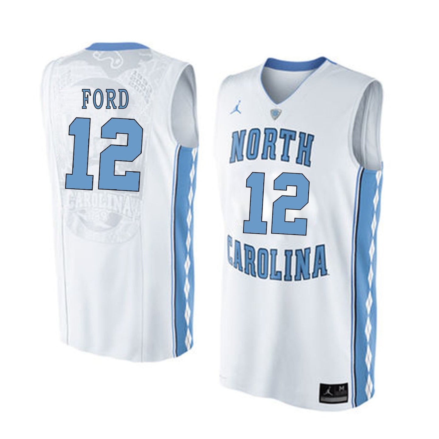 North Carolina FORD 12 White College Football Jersey football jersey product view 1