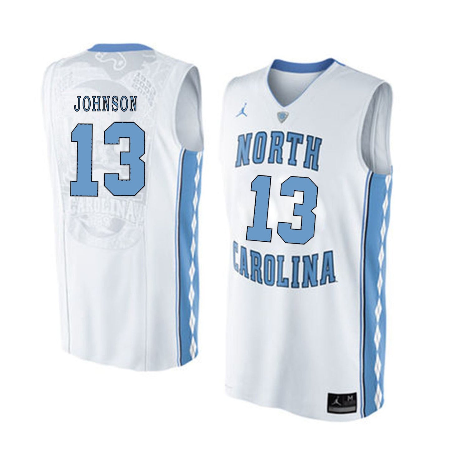North Carolina JOHNSON 13 White College Football Jersey football jersey product view 1