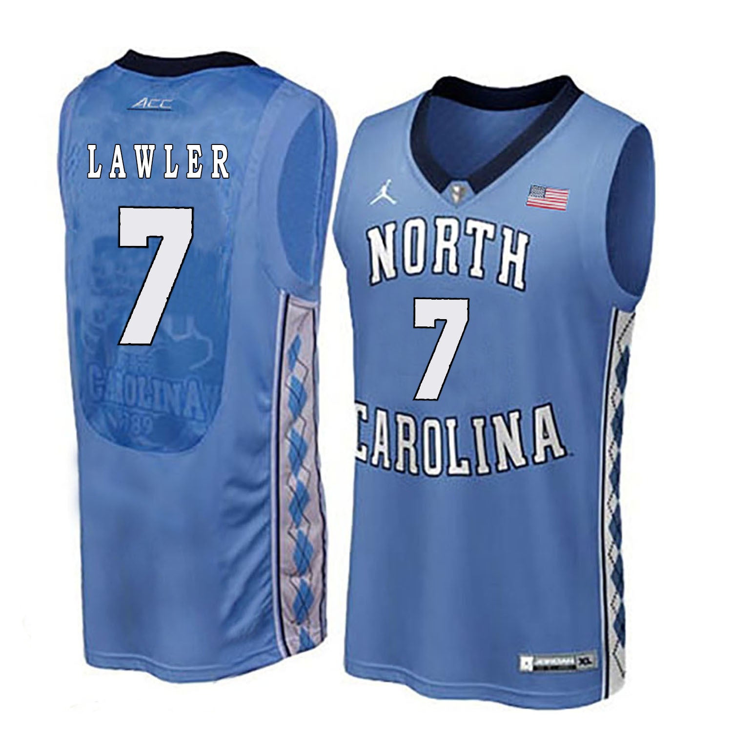 North Carolina LAWLER 7 Blue College Football Jersey football jersey product view 1