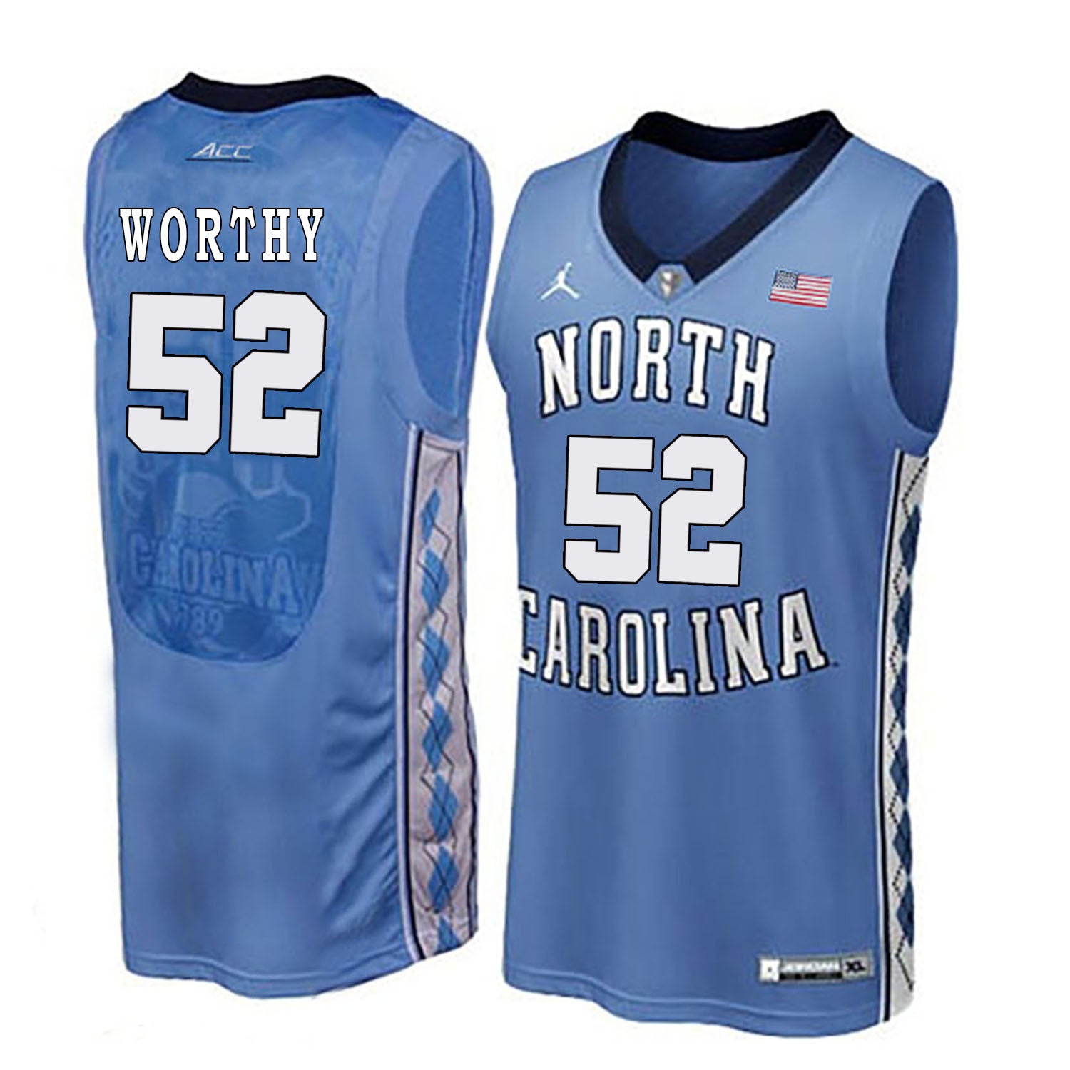 North Carolina WORTHY 52 Blue College Football Jersey football jersey product view 1
