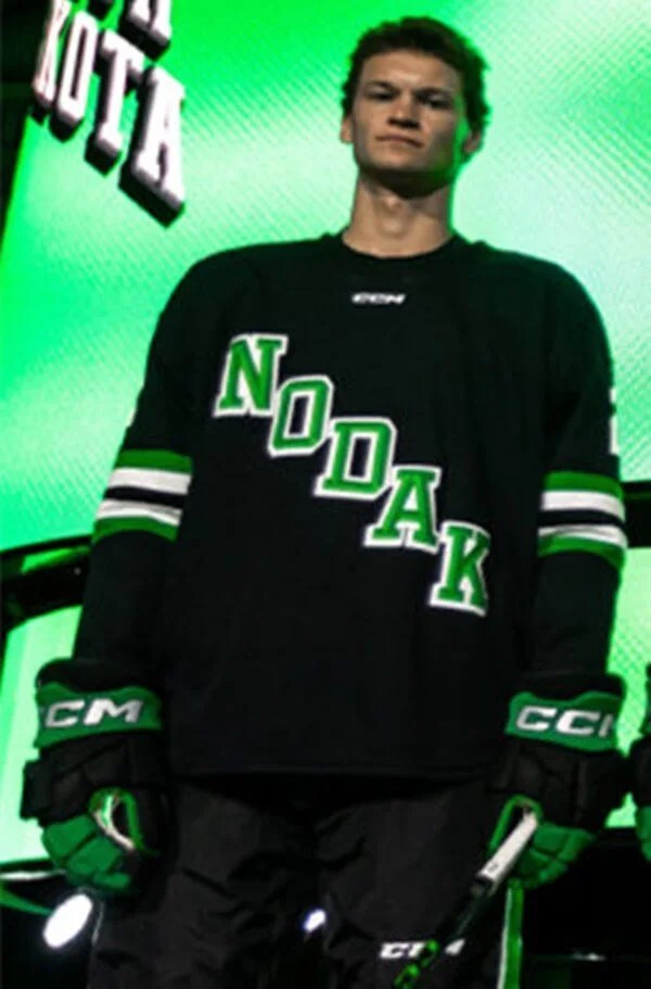 North Dakota Fighting Hawks Custom Black alternate 2025 NODAK College Hockey Jersey College Football Jersey hockey jersey product view 1