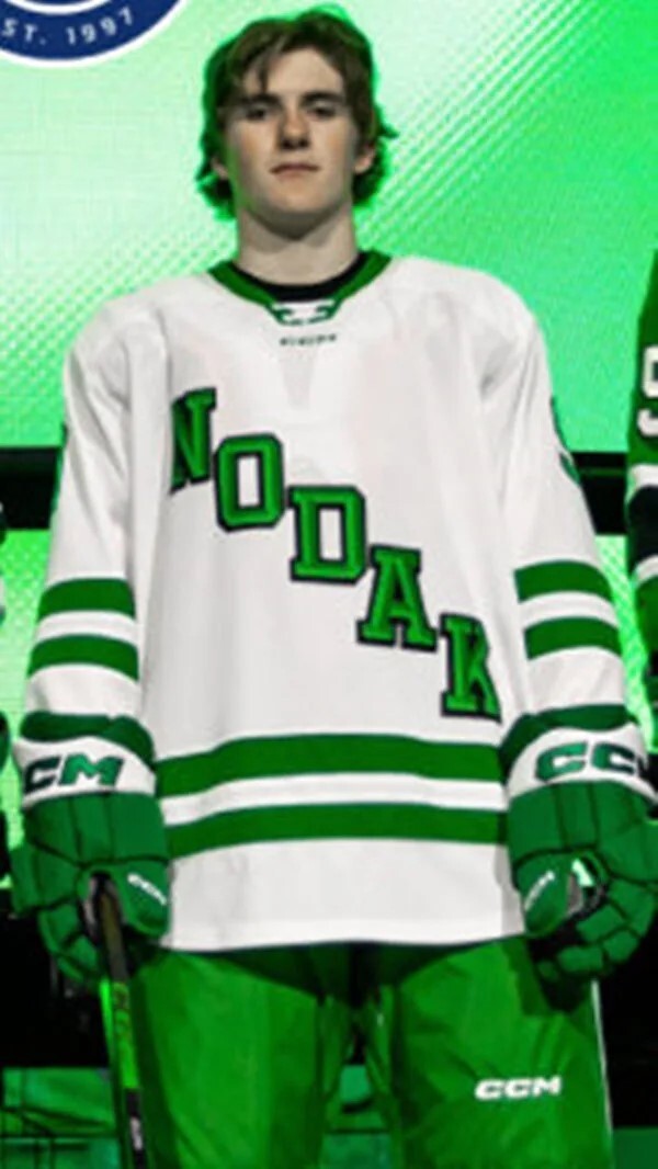 North Dakota Fighting Hawks Custom White alternate 2025 NODAK College Hockey Jersey College Football Jersey hockey jersey product view 1