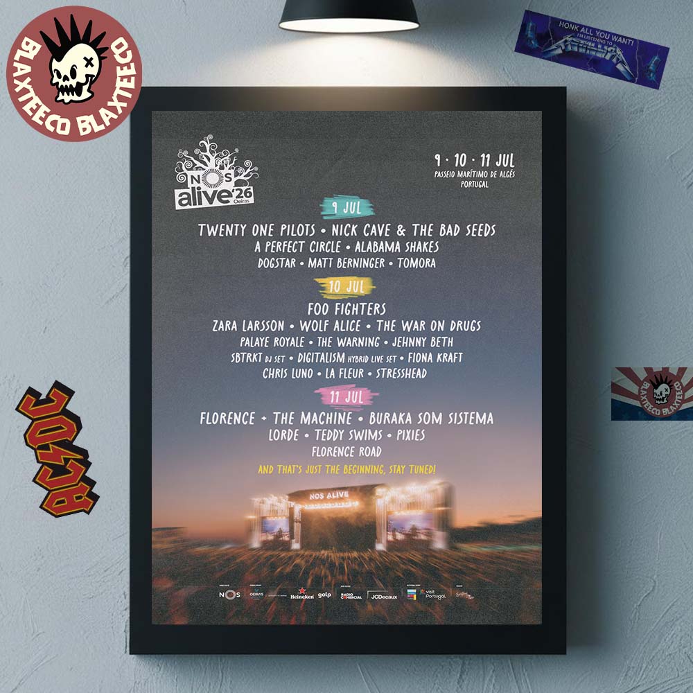 Nos Alive 2026 Festival Full Lineup In Portugal At Paseio Maritimo De Alges On 9 10 11 July 2026 Home Decor Poster Canvas - T-Shirt, Sweatshirt, Hoodie