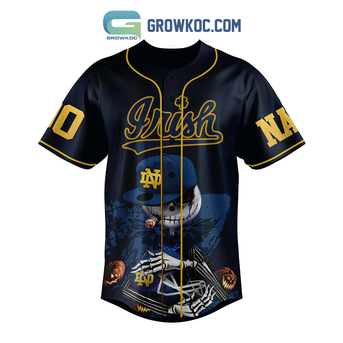 Notre Dame Fear The Irish Jack Skellington Personalized Baseball Jersey baseball jersey product view 2