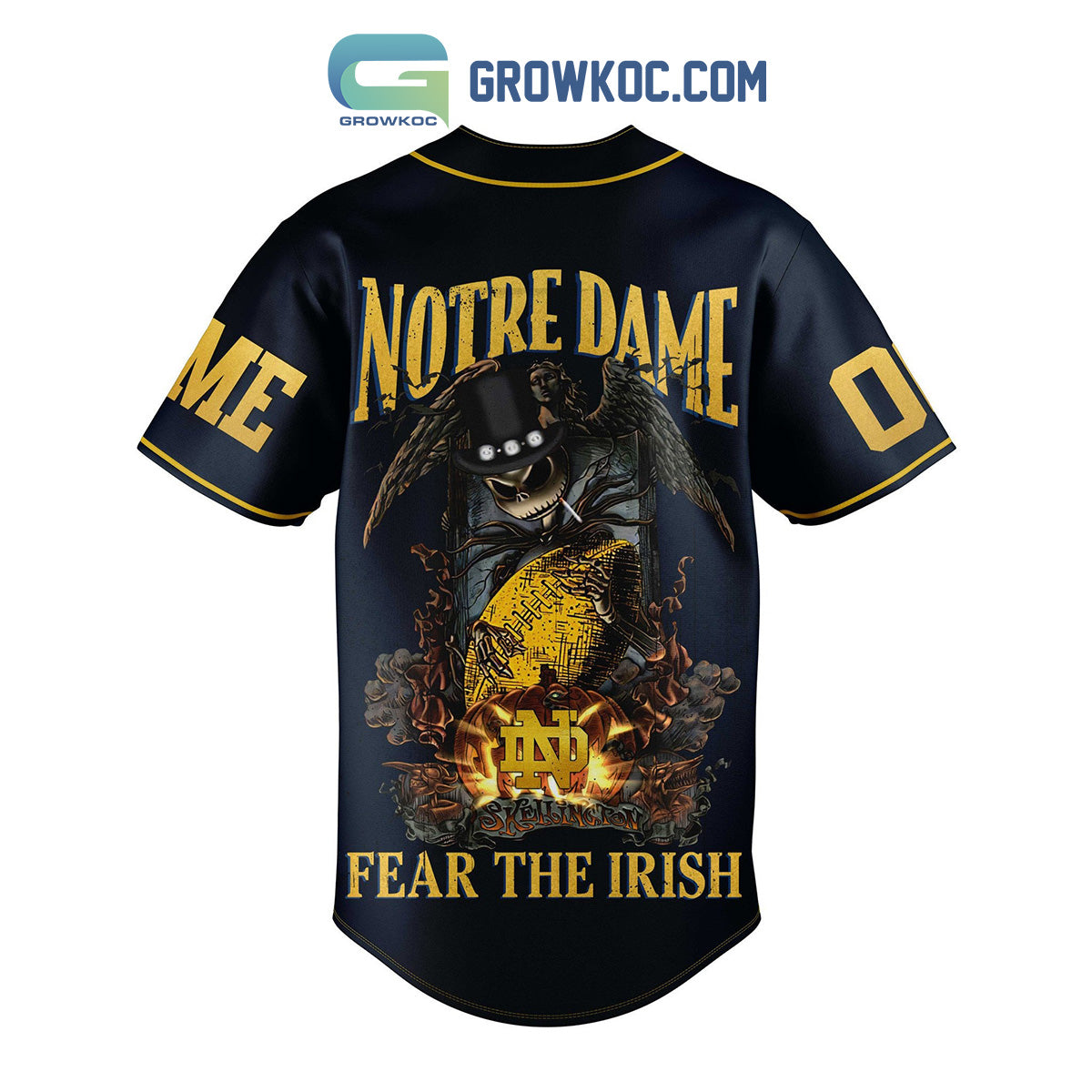 Notre Dame Fear The Irish Jack Skellington Personalized Baseball Jersey baseball jersey product view 3