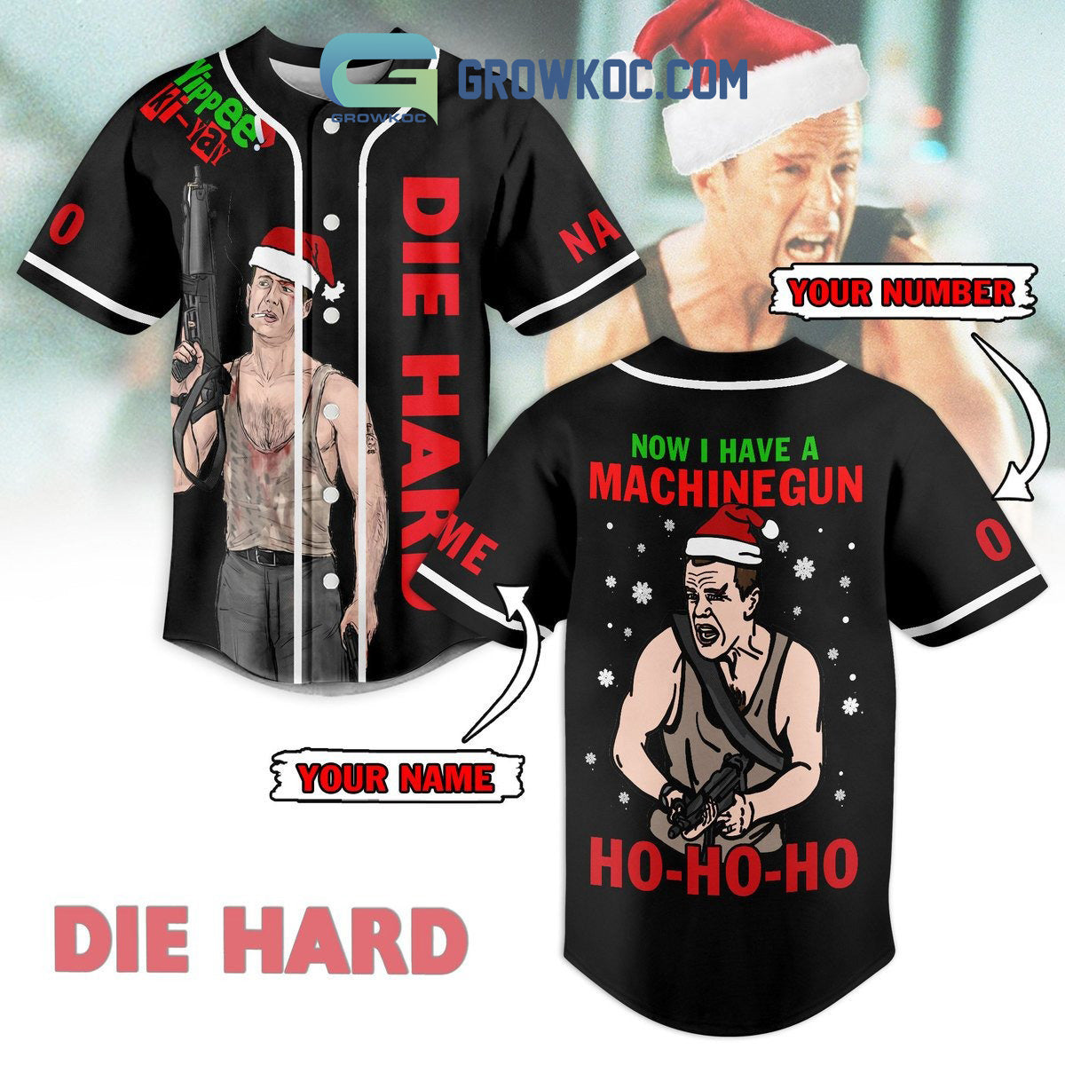 Now I Have A Machine Gun Christmas Personalized Baseball Jersey baseball jersey product view 1