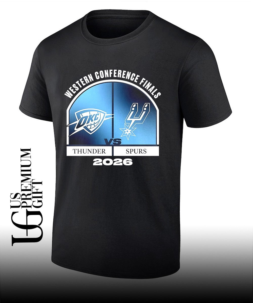 OKC Thunder vs San Antonio Spurs 2026 NBA Western Conference Finals Match Up shirt Unisex T-shirt, Sweatshirt, Hoodie, Long Sleeve Tee - T-Shirt, Sweatshirt, Hoodie