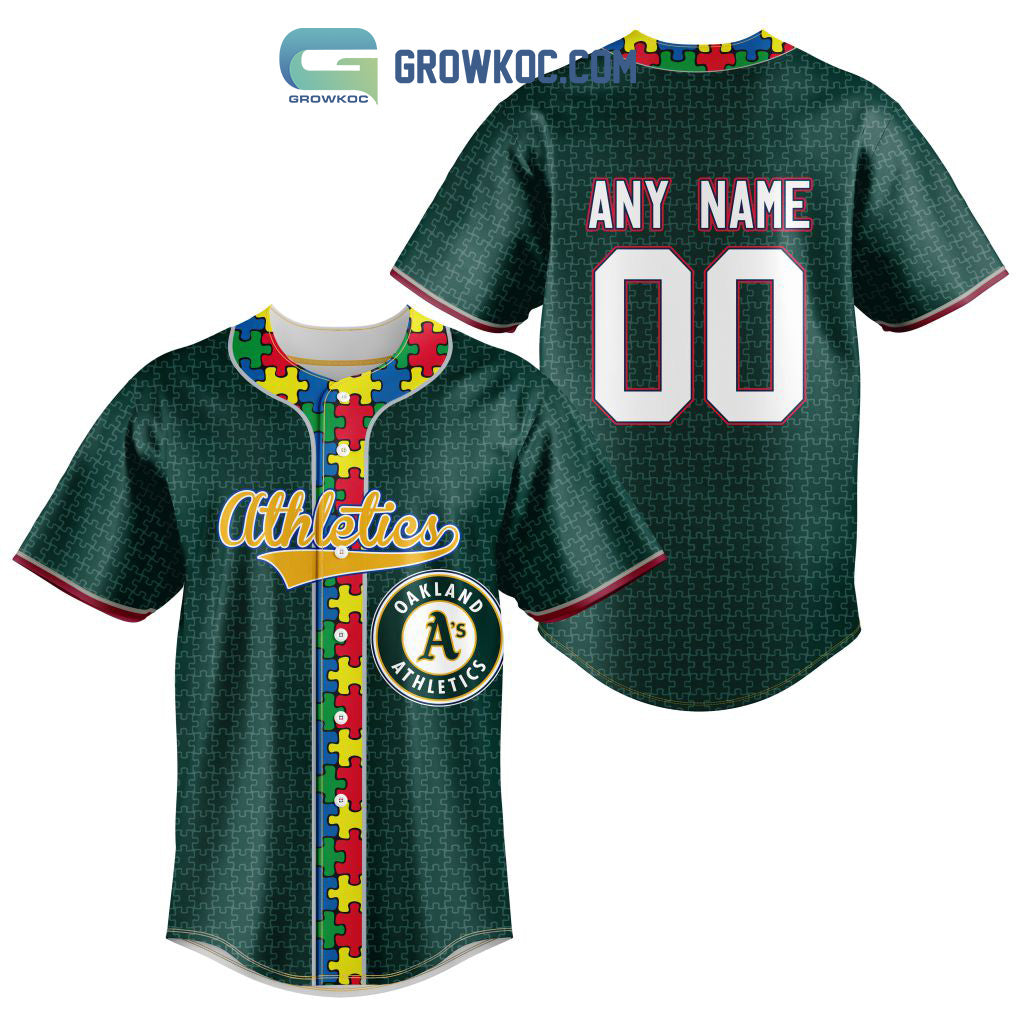 Oakland Athletics MLB Fearless Against Autism Personalized Baseball Jersey baseball jersey product view 1