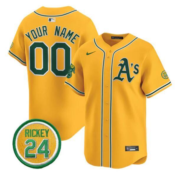 Oakland Athletics Active Player Custom Gold Rickey Henderson Patch Vapor Premier Baseball Jersey baseball jersey product view 1