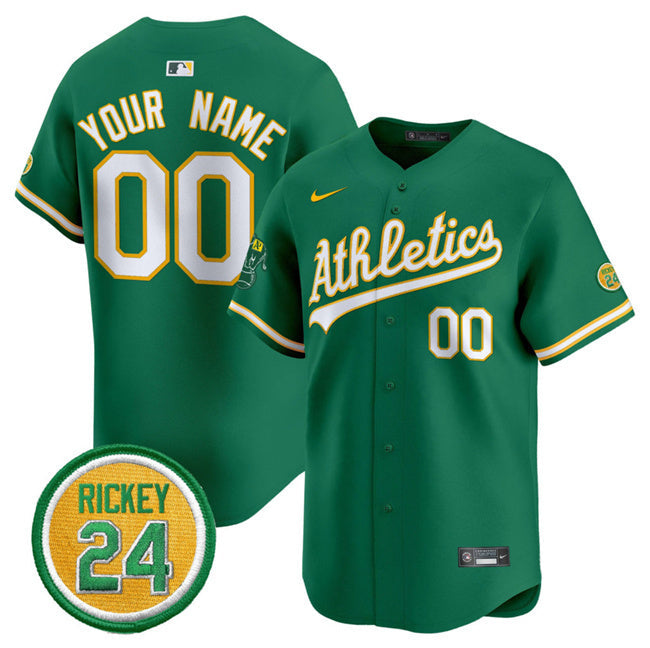 Oakland Athletics Active Player Custom Green 2024 Limited With Rickey Henderson Baseball Jersey baseball jersey product view 1
