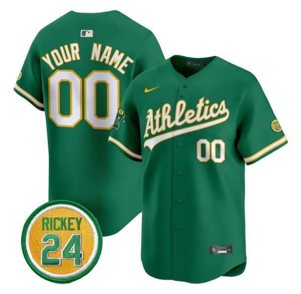 Oakland Athletics Active Player Custom Green Rickey Henderson Patch Vapor Premier Baseball Jersey baseball jersey product view 1
