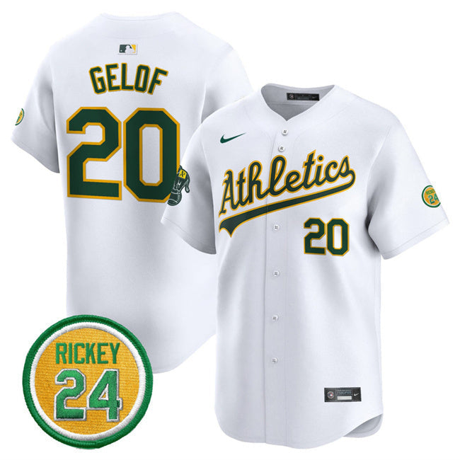 Oakland Athletics #20 Zack Gelof White 2024 Home Limited With Rickey Henderson Baseball Jersey baseball jersey product view 1