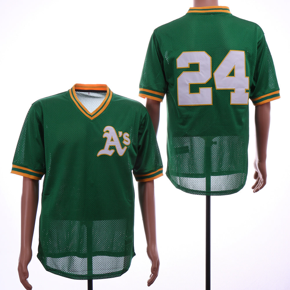 Oakland Athletics #24 Rickey Henderson Athletics 24 Retro Baseball Jersey baseball jersey product view 1