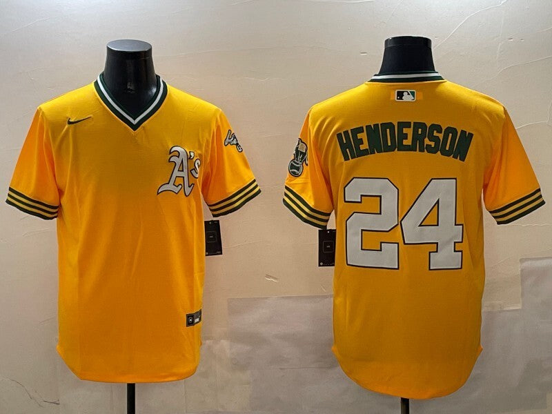 Oakland Athletics #24 Rickey Henderson Athletics Retro Adult Baseball Jersey baseball jersey product view 1