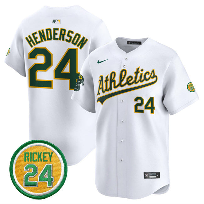 Oakland Athletics #24 Rickey Henderson White 2024 Home Limited With Rickey Baseball Jersey baseball jersey product view 1