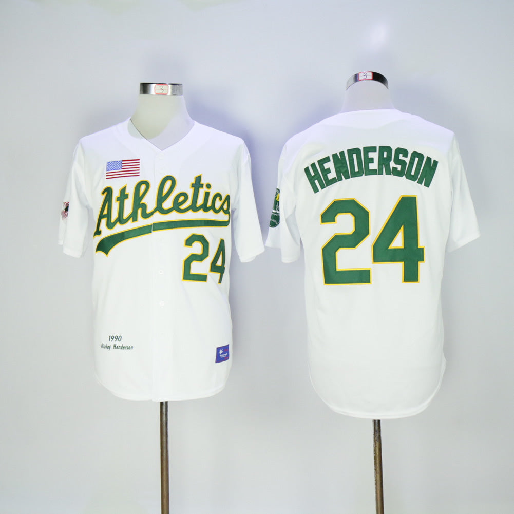 Oakland Athletics #24 Ricky Henderson Athletics 24 White Retro Baseball Jersey baseball jersey product view 1