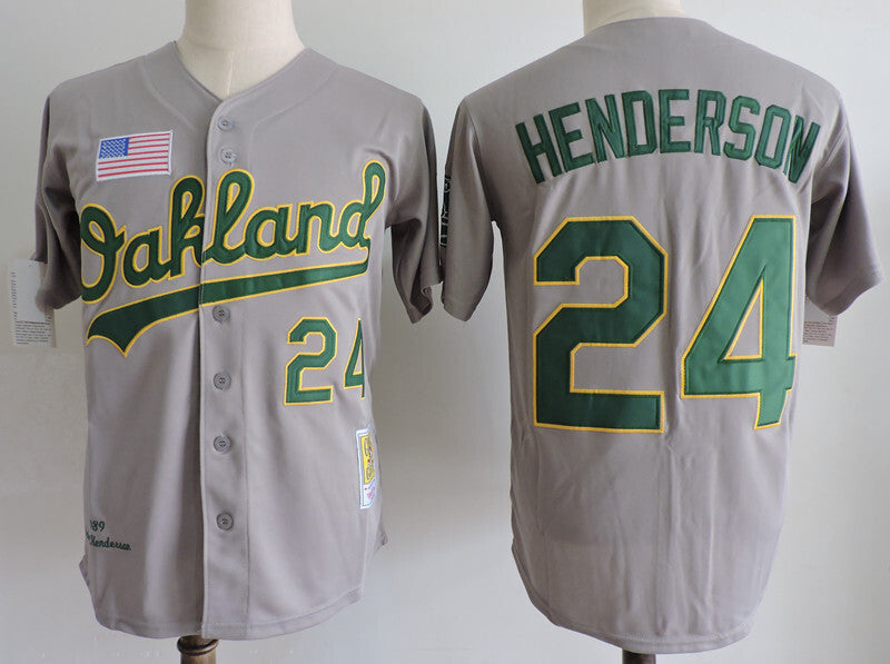 Oakland Athletics #24 Ricky Henderson Style 6 Baseball Jersey baseball jersey product view 1