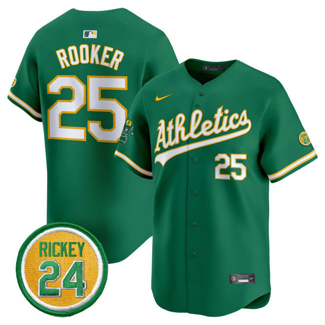 Oakland Athletics #25 Brent Rooker Green 2024 Limited With Rickey Henderson Patch Baseball Jersey baseball jersey product view 1