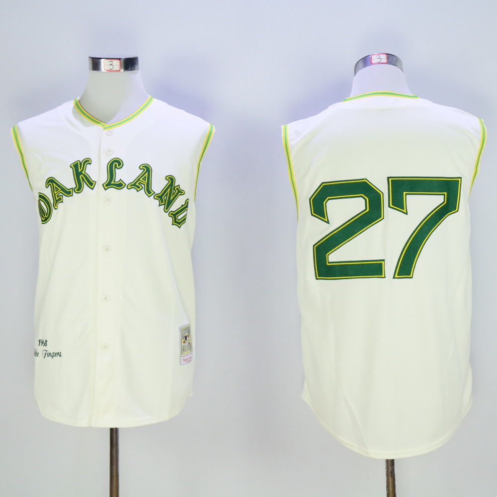 Oakland Athletics #27 Athletics 27 Off-White Retro Baseball Jersey baseball jersey product view 1