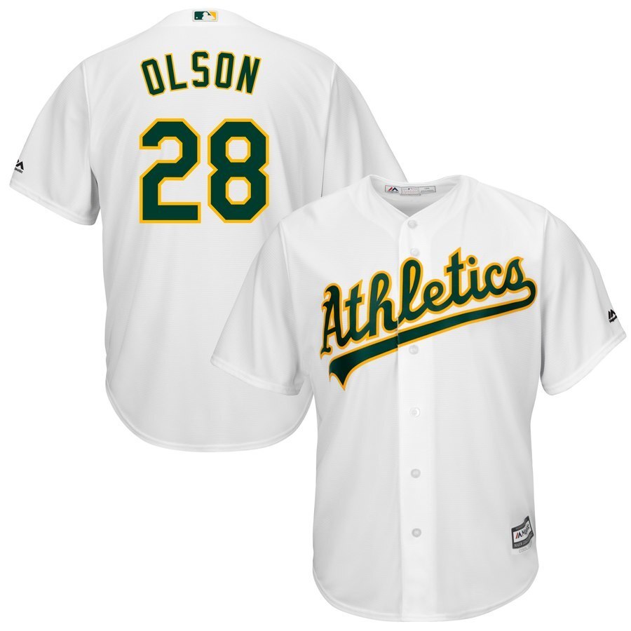 Oakland Athletics #28 Matt Olson Majestic Home Official Cool Base Player Jersey - White Baseball Jersey baseball jersey product view 1