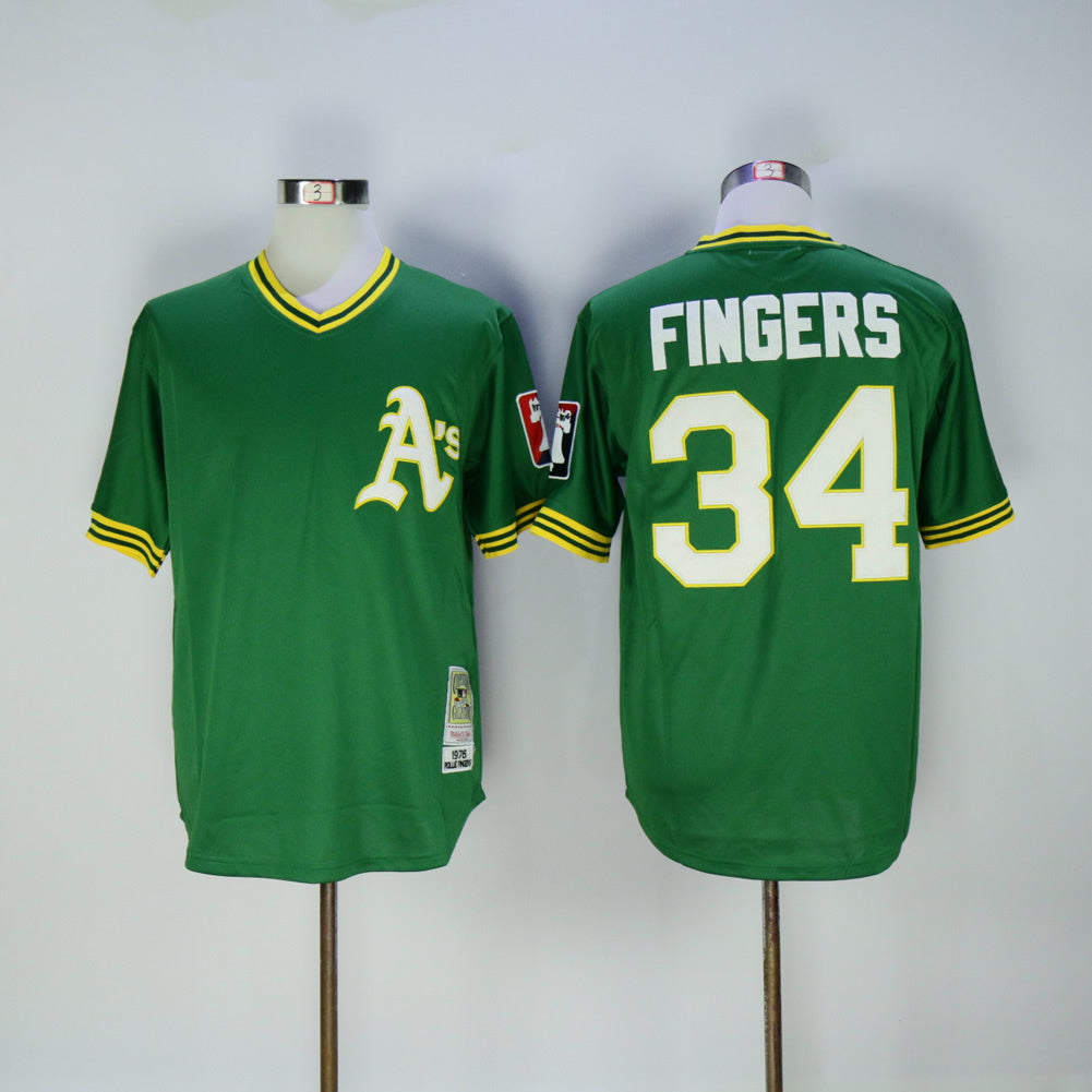 Oakland Athletics #34 Athletics 34 Green Retro Pullover Baseball Jersey baseball jersey product view 1