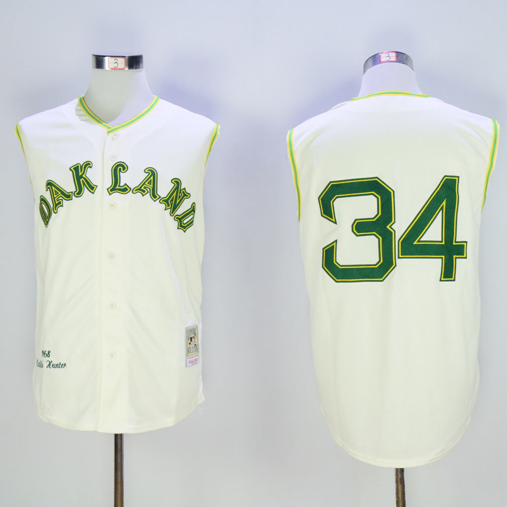 Oakland Athletics #34 Athletics 34 Off-White Retro Baseball Jersey baseball jersey product view 1