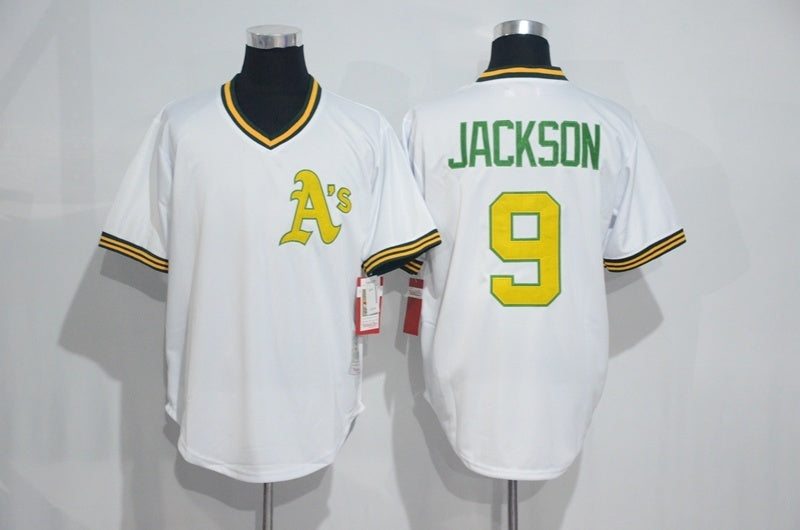 Oakland Athletics #9 Reggie Jackson Baseball Jersey baseball jersey product view 1