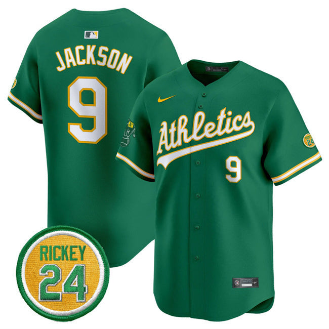 Oakland Athletics #9 Reggie Jackson Green 2024 Limited With Rickey Henderson Baseball Jersey baseball jersey product view 1